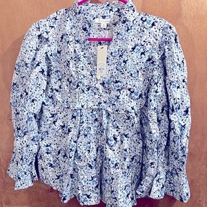 Francesca 3/4 Sleeve Floral Top Ruffle Buttons XL